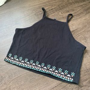 Crop top xl pastel black tribal Aztec embroidered